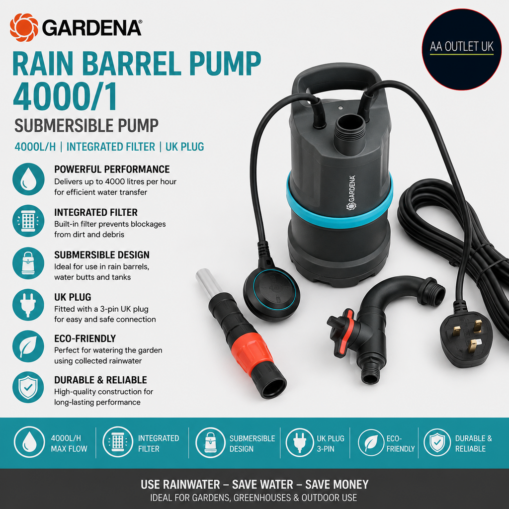 Gardena Rain Barrel Pump 4000 1 Submersible 4000L H Integrated Filter UK Plug