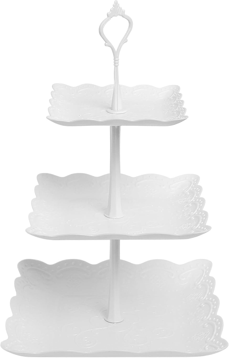 3 Tiers Cake Display Stand White Afternoon Tea Stands Plastic Square Cup Fruit