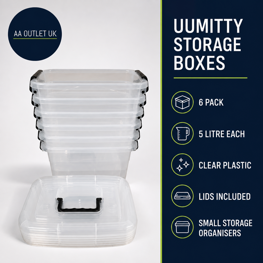 Uumitty 6 Packs Plastic Storage Box 5Litre Small Organizer With Clear Lid