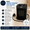 Bush 2000W Ceramic Fan Heater Lightweight PTC919K 3 Heat Settings Black