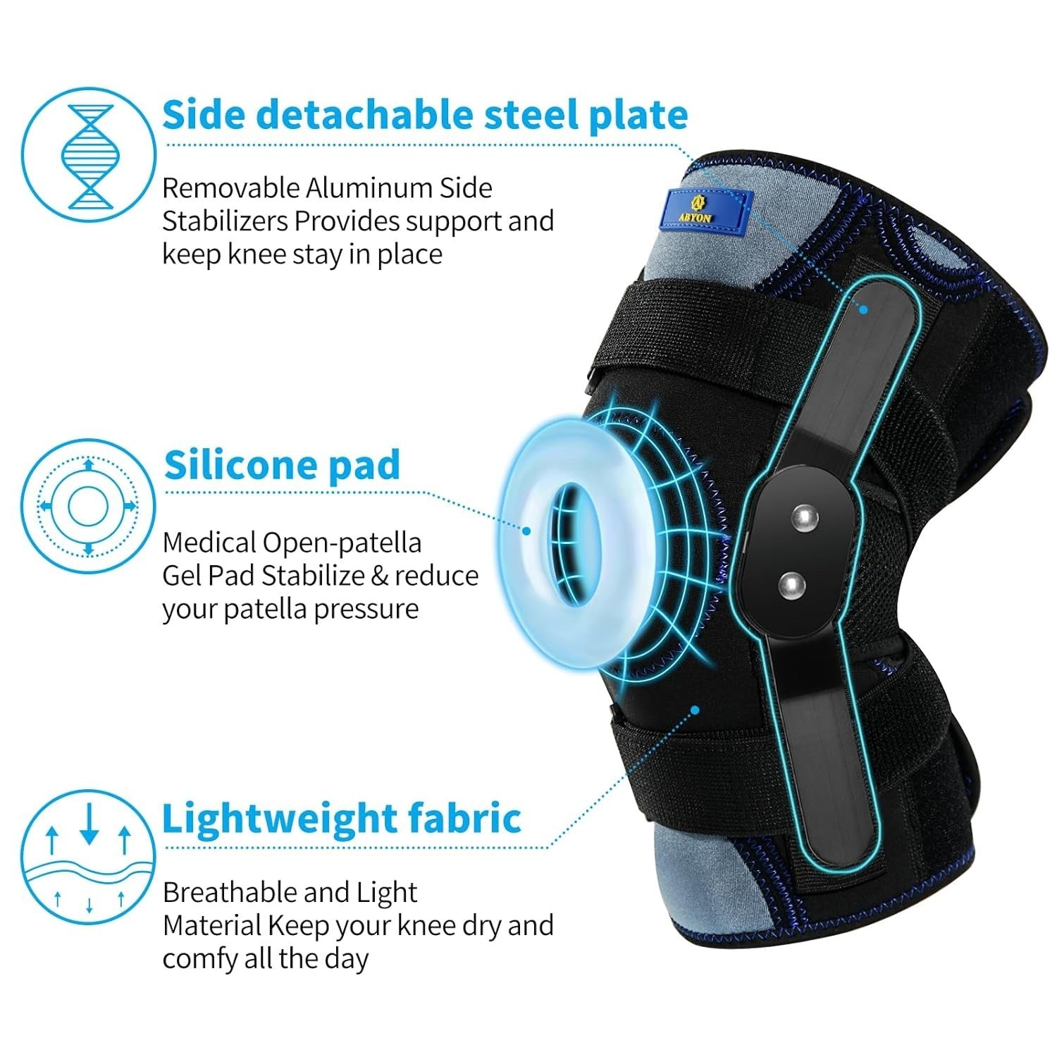 Abyon Hinged Knee Brace Men Women Breathable Adjustable Knee Support XXL New
