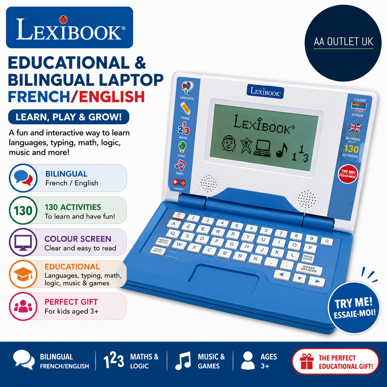 Lexibook Educational And Bilingual Laptop French English Math Colour Screen 3+