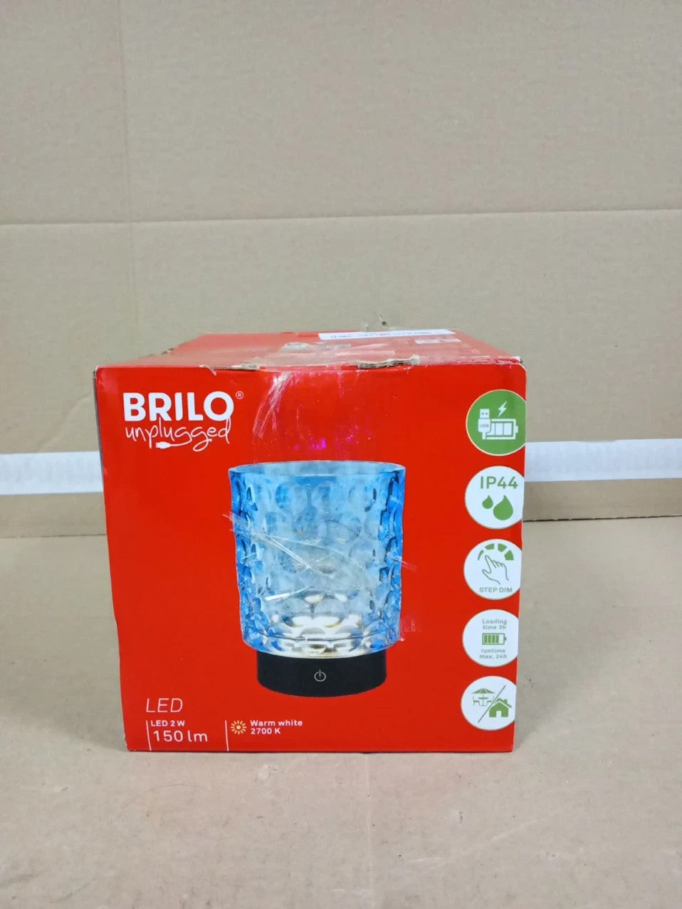 BRILONER LED Table Lamp Cordless IP44 Dimmable Light Glass Body 15x11cm Blue
