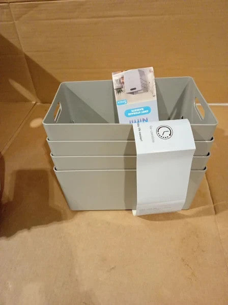 Niftii 4 Pack Plastic Baskets Sturdy Handles Lightweight Durable 5x17x11cm New