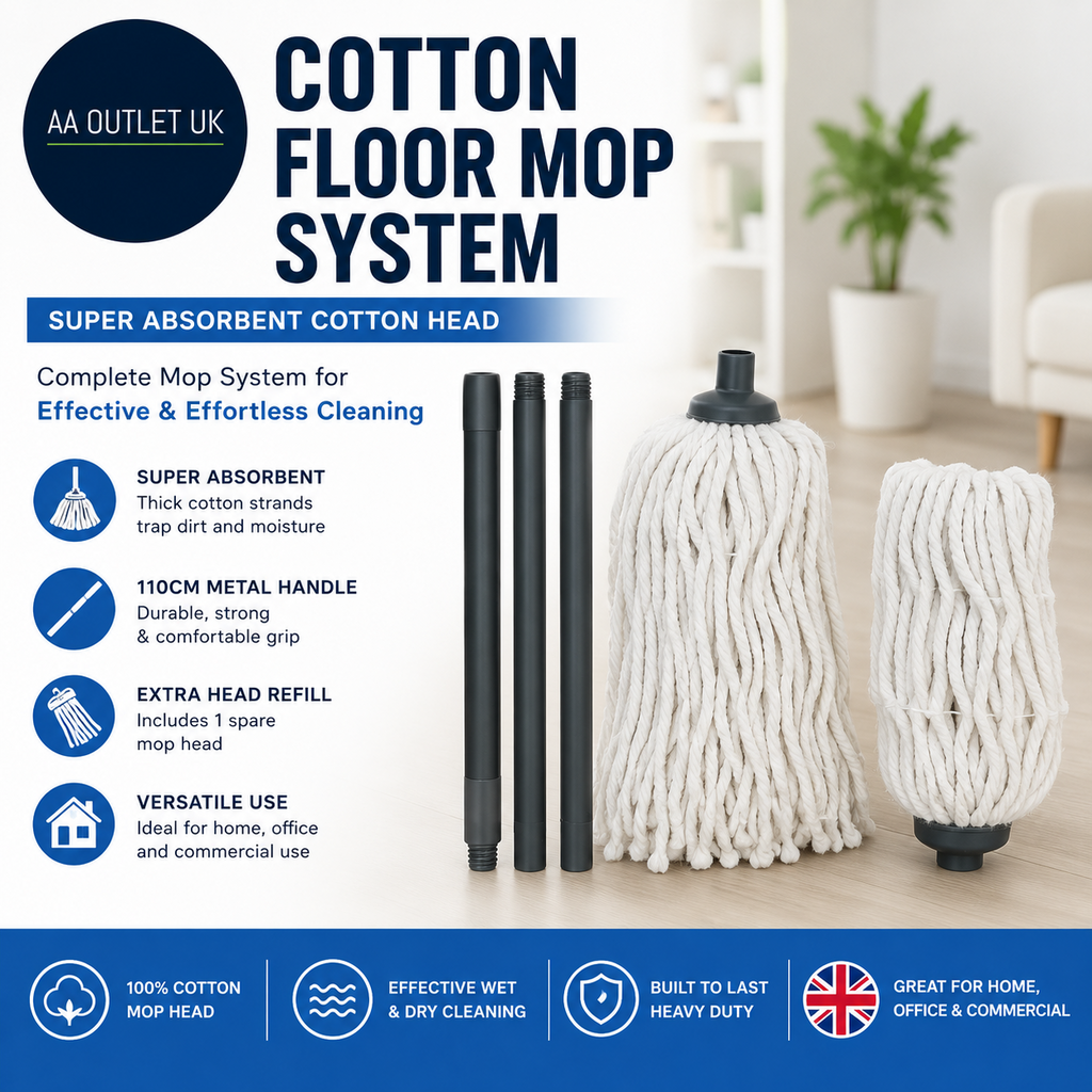 Cotton Floor Mops Mop System Super Absorbent Cotton Head 110cm Metal Handle