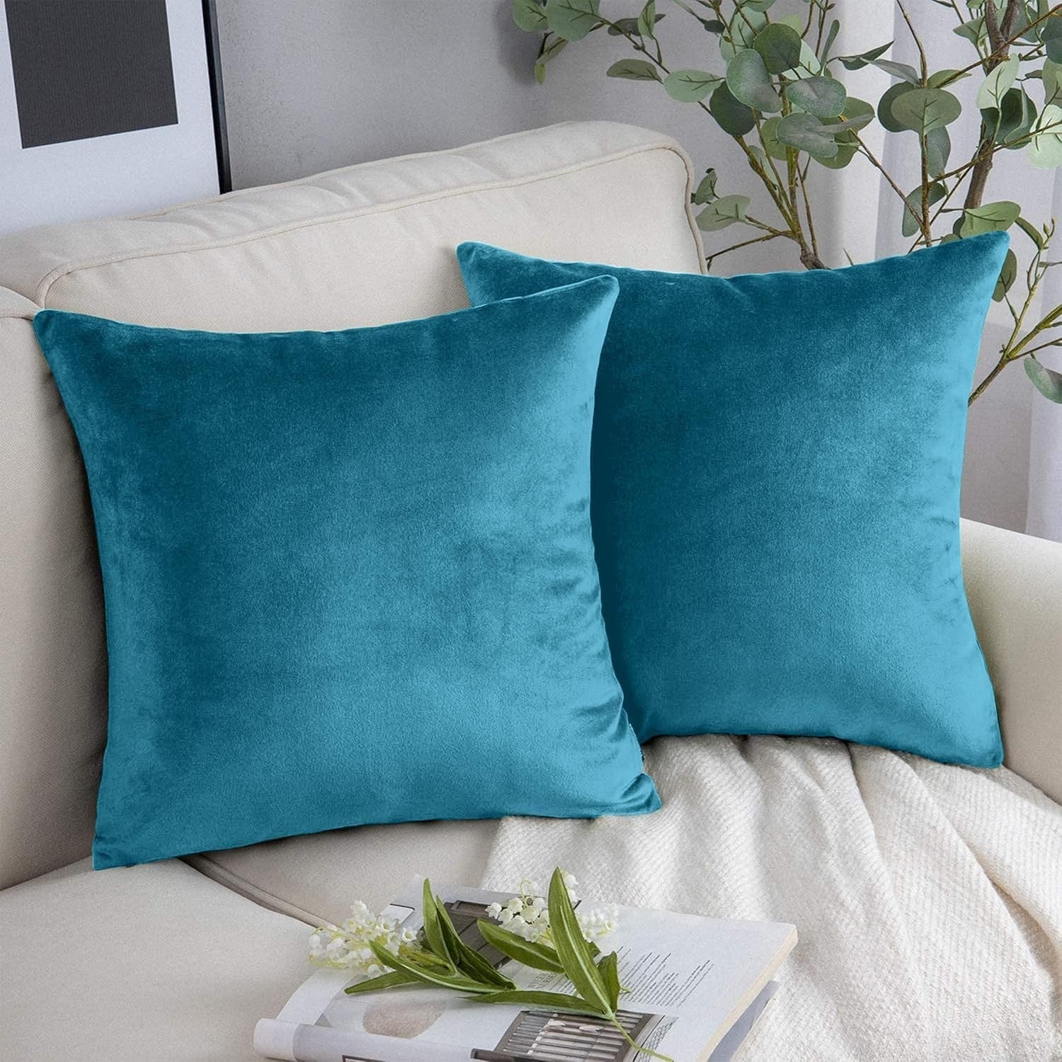 Yorkshire Bedding Cushion Covers 45x45 Pack 2 Velvet Square Throw Pillow New