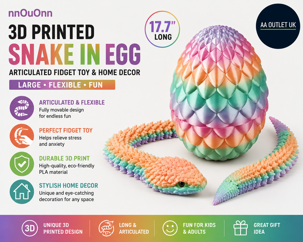 NnOuOnn 3D Printed Snake Egg Animals Fidget Toys Large Long 17.7in Articular