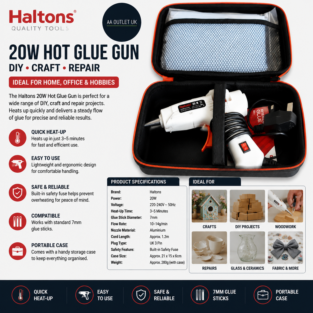 Haltons 20W Hot Glue Gun Sticks DIY Craft Repair Wood Glass Metal Durable