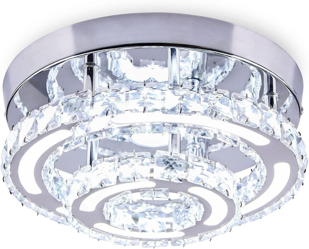 Modern Crystal Ceiling Lamps 2 Round LED Semi Flush Mount Chandelier Cool New