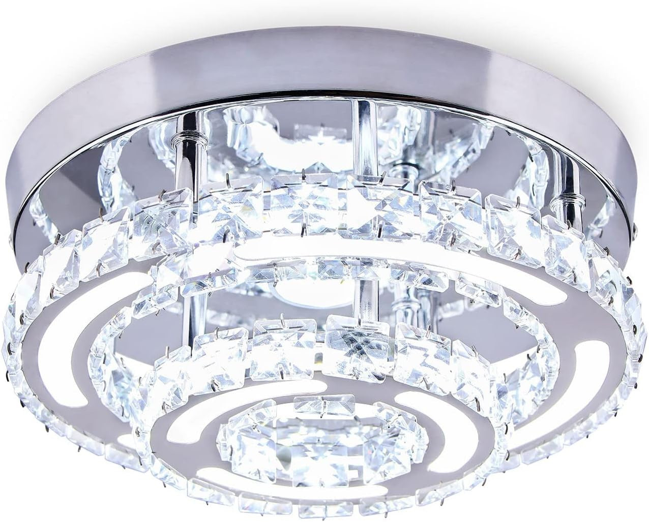 Modern Crystal Ceiling Lamps 2 Round LED Semi Flush Mount Chandelier Cool New