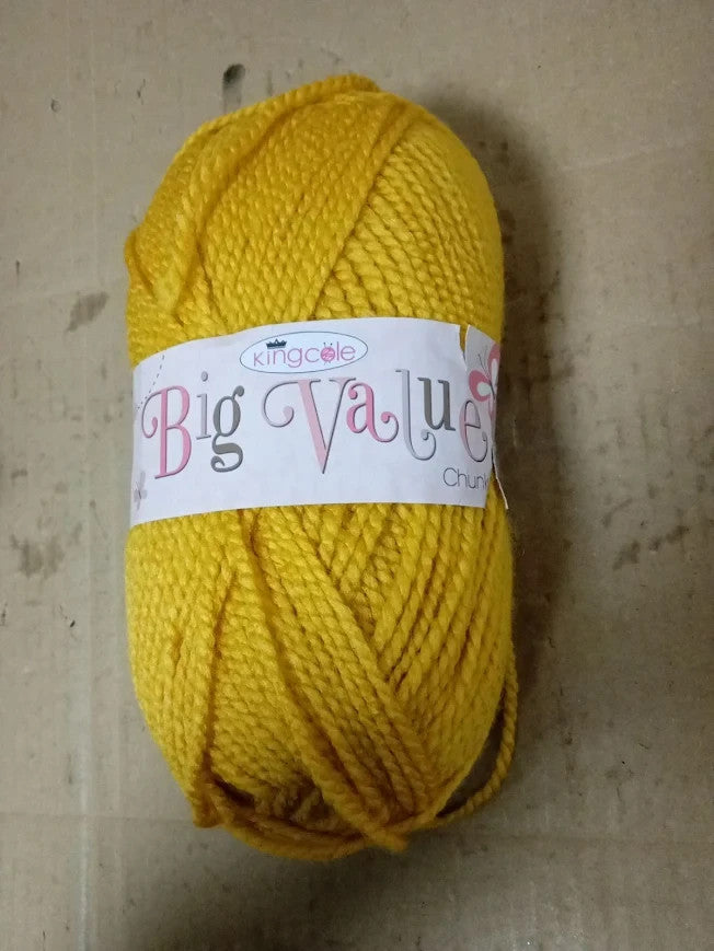 King Cole Big Value Chunky Knitting Yarn 100% Acrylic Wool 100g Ball Mustard New