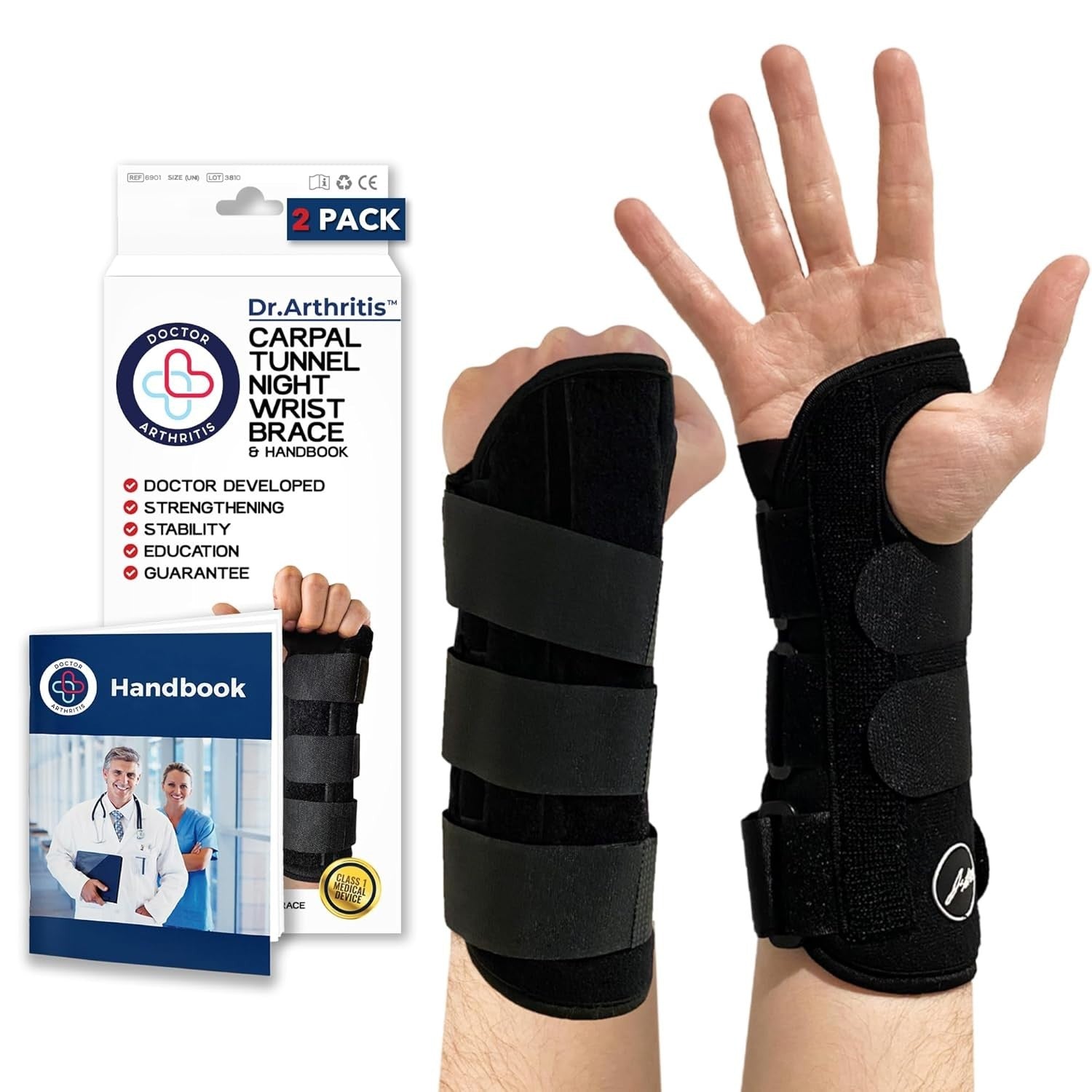 Dr Arthritis Doctor Carpal Tunnel Wrist Supports Left Right Hand 2 Pieces New