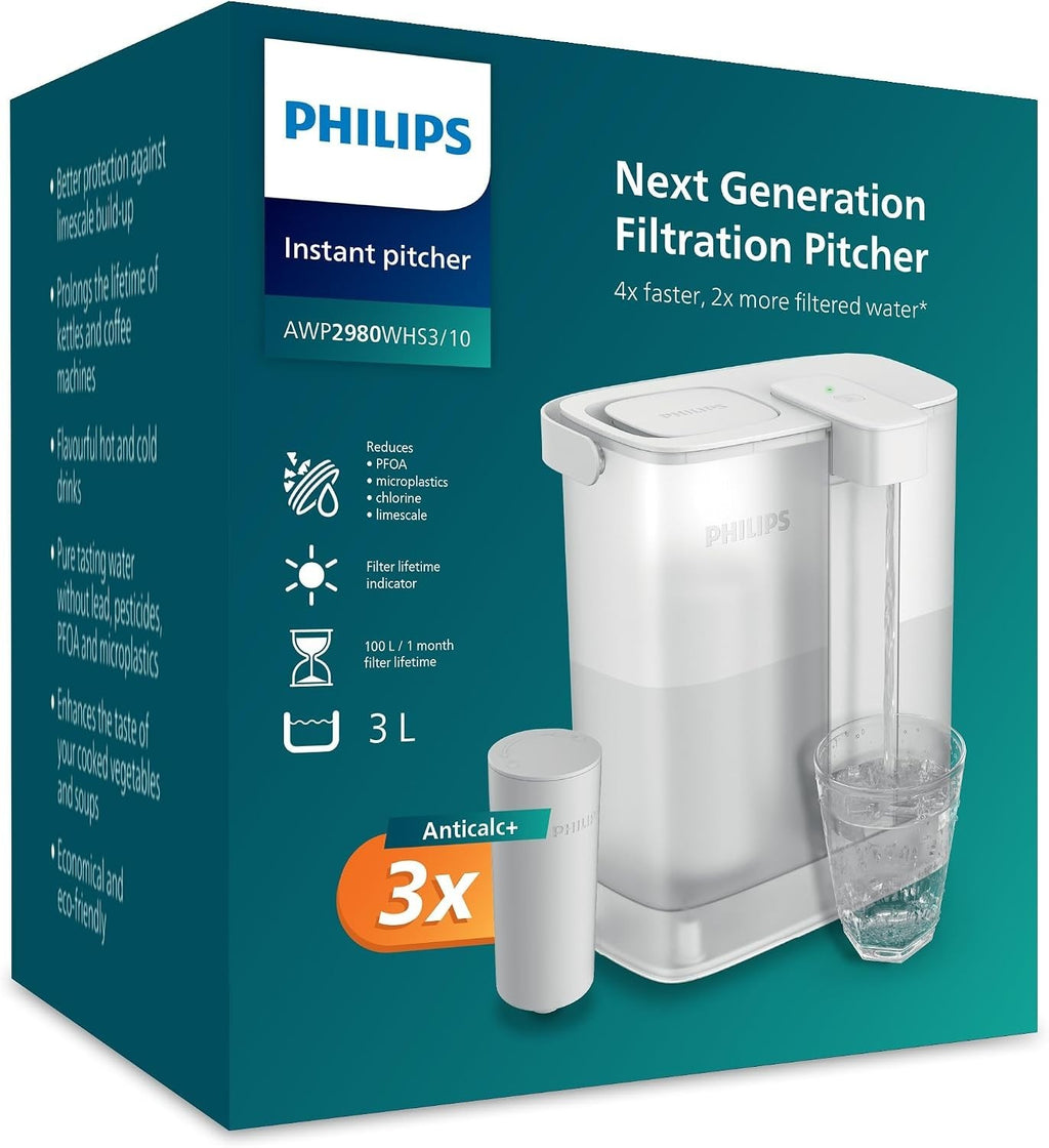 Philips Water Instant Filter Pitcher 3Litre 3x Anticalc Plus Filter Bpa Free New