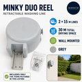 Minky Retractable Duo Reel Washing Line Grey 2x15m Outdoor Clothes Line