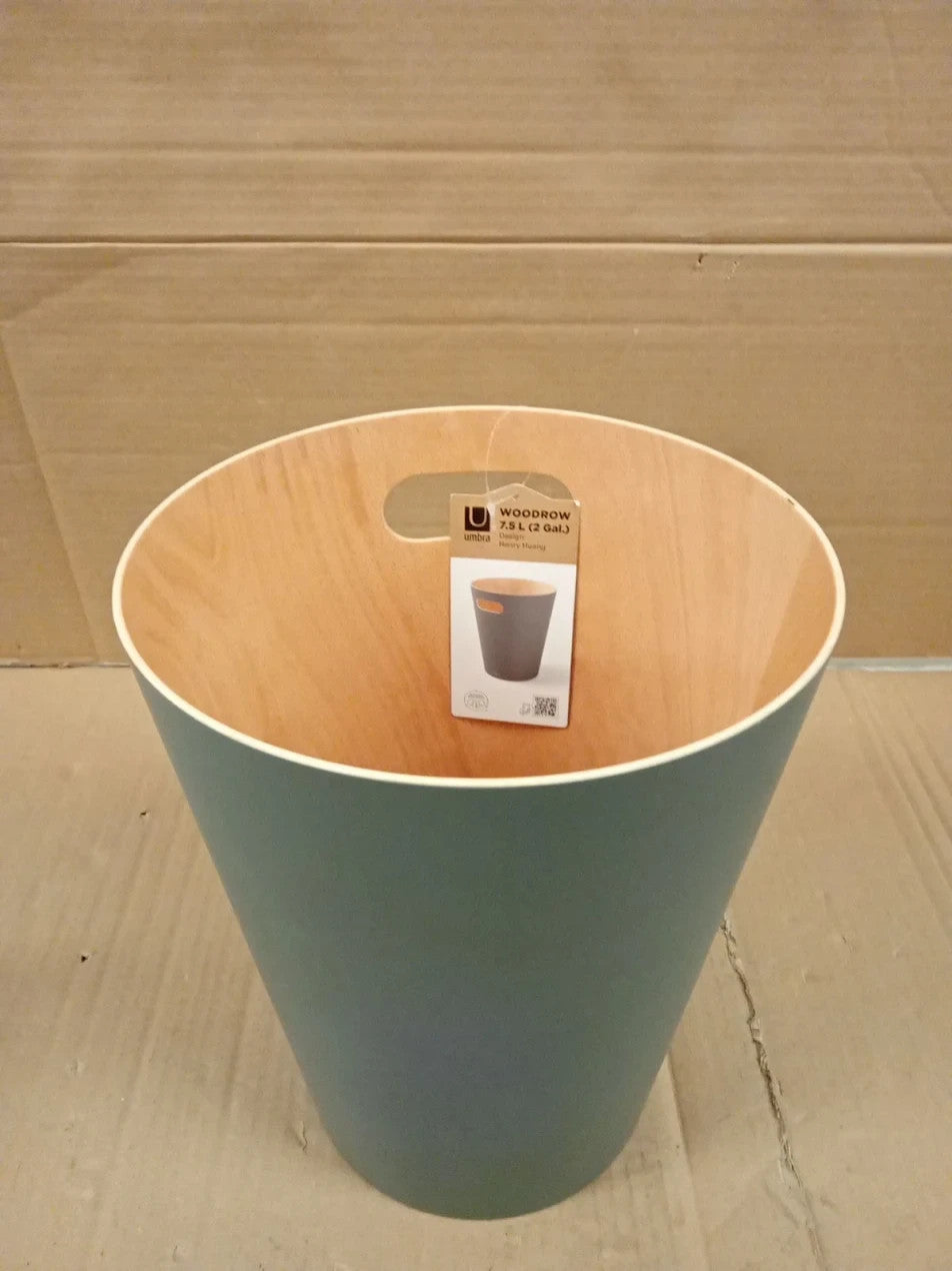 Umbra Woodrow 2 Gallon Modern Wooden Trash Can Wastebasket Dark Grey Natural