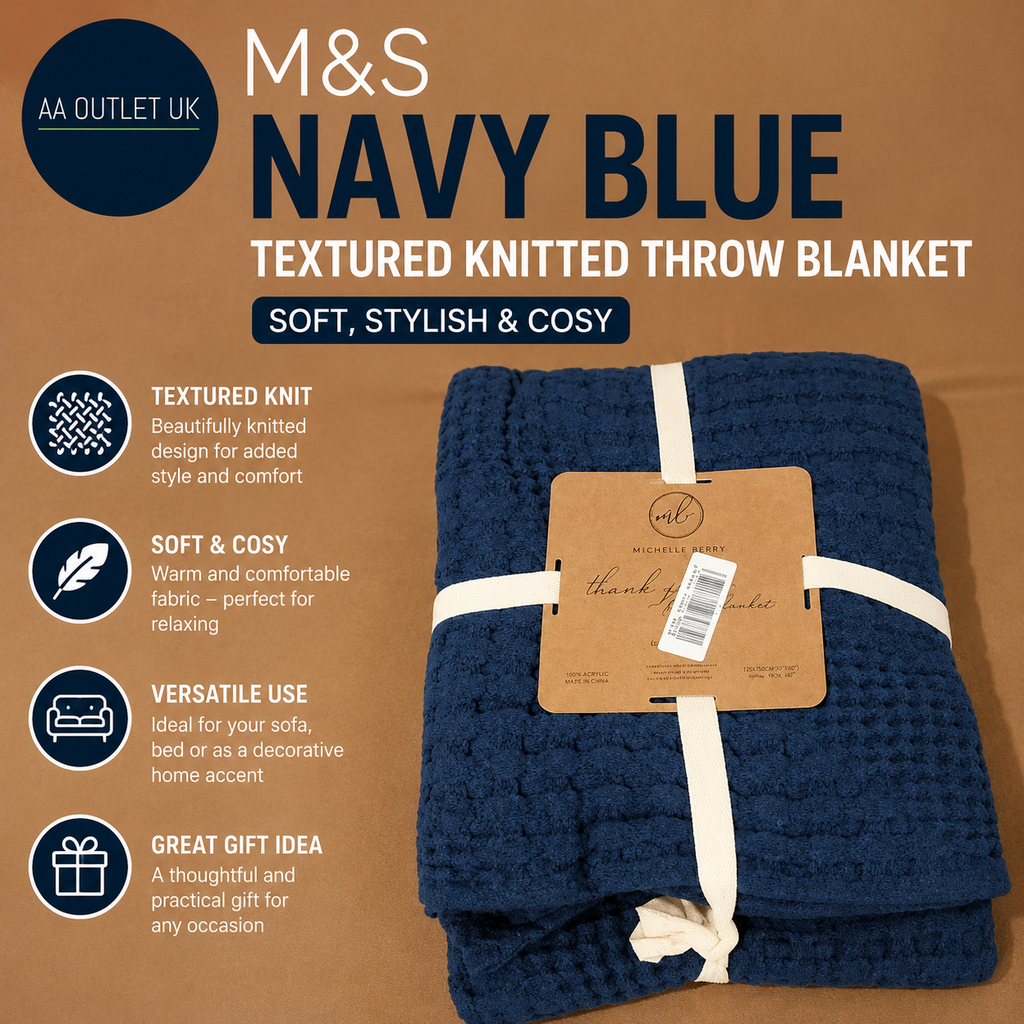Milam London Cotton Throw Blanket Navy Blue Sofa Bed Armchair Cozy 120x180cm New