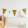 Amscan Botanic Cross Reusable Plastic Bunting Party Decoration Gold White New