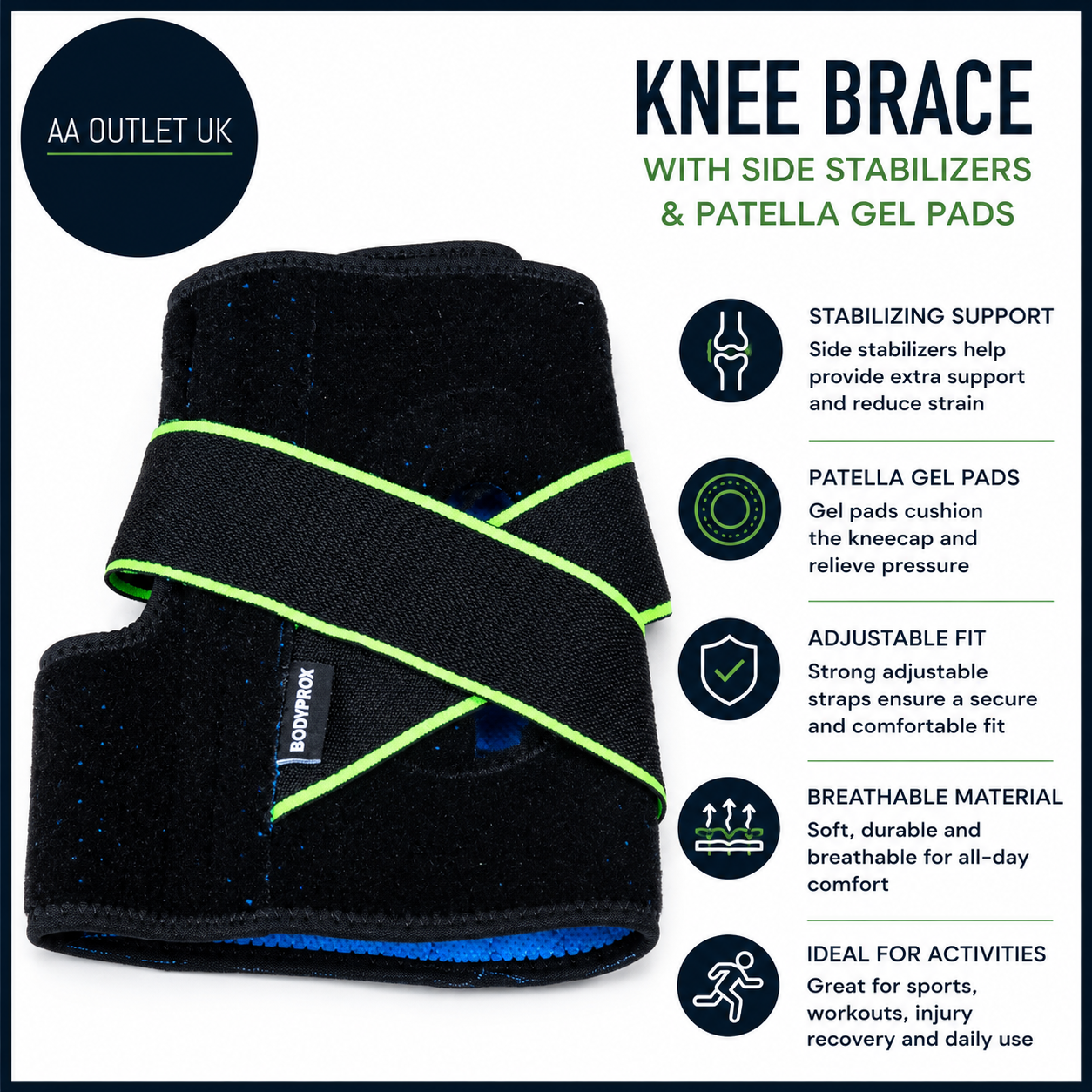 Bodyprox Knee Brace Side Stabilizers & Patella Gel Pads Support Small/Medium