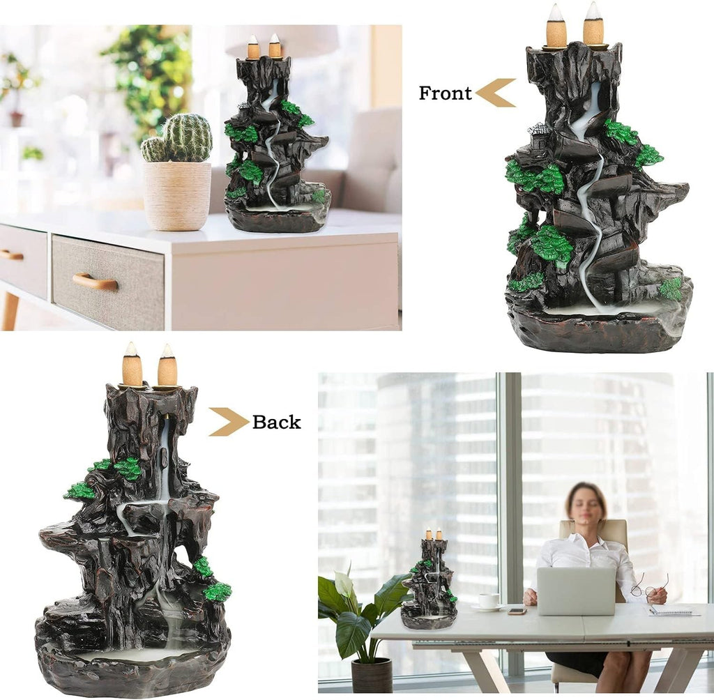 Xudrez Waterfall Mountain Backflow Incense Holder Resin Burner Cones New