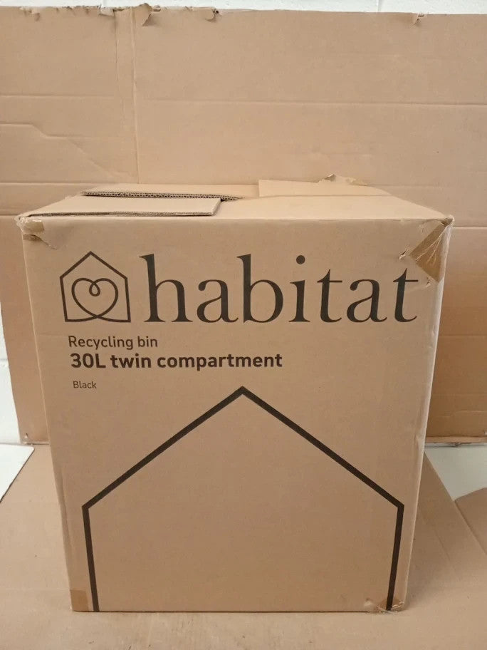 Habitat 30Liter Twin Compartment Recycling Bin Made Steel 48.5x37x40cm Black New