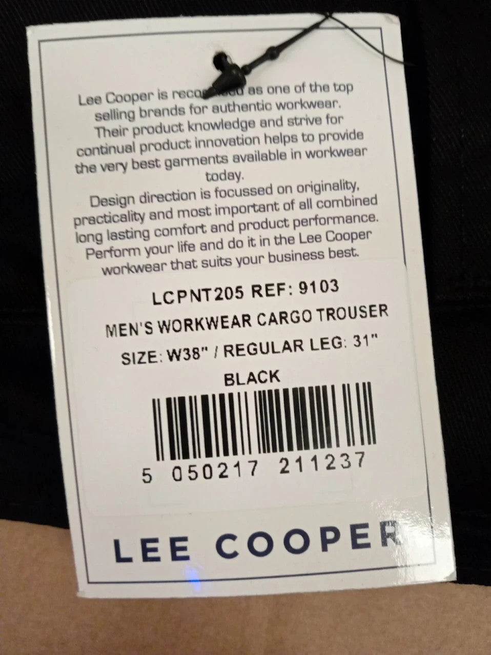 Lee Cooper Mens Cargo Trousers Multi Pocket Safety Workwear Pant 38W / 31L Black