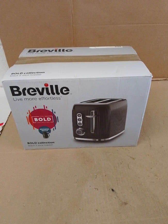 Breville Bold 2 Slice Toaster High Lift Wide Slots Black Silver Chrome VTR001