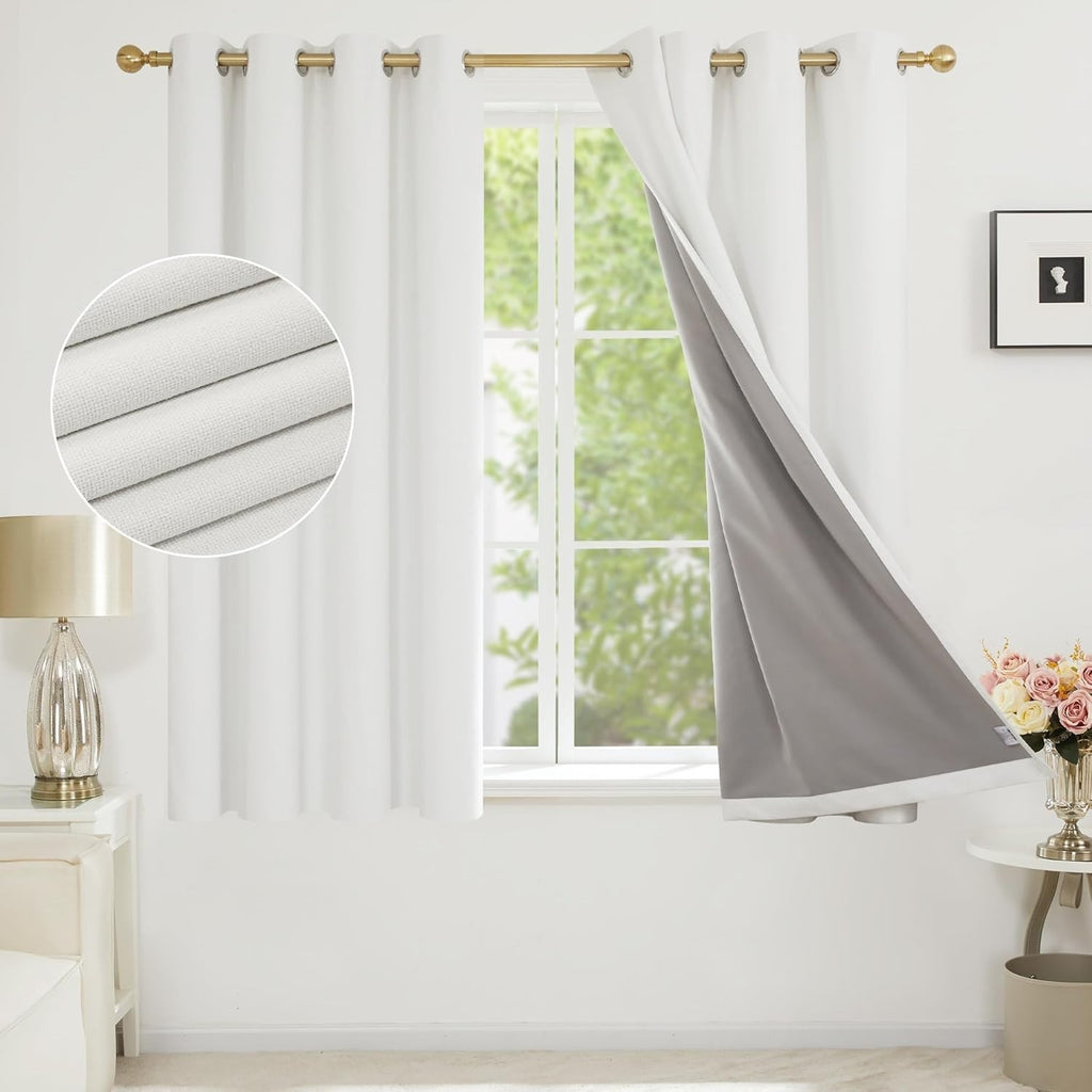 Deconovo Total Blackout Curtains Coating Faux Linen 46x54in One Pair White New