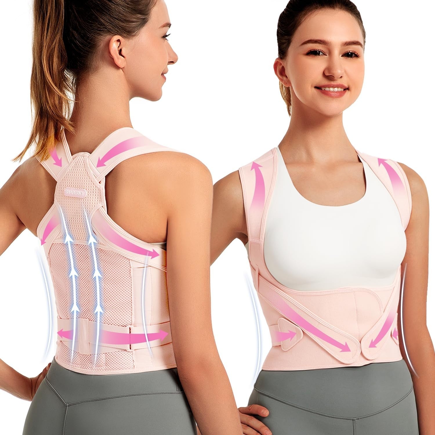 Shaperky Posture Corrector Women Brace Full Back Support Pink Medium New