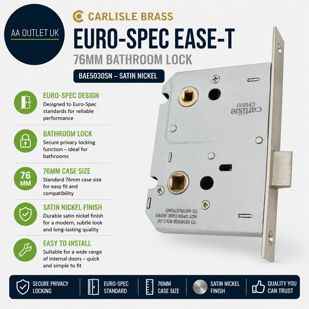 Carlisle Brass BAE5030SN Euro Spec Ease T 76mm Satin Nickel Bathroom Lock