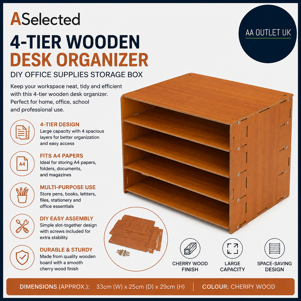 ASelected 4 Tier Wooden Desk Organizer Diy Office Storage Box 28x39x29cm