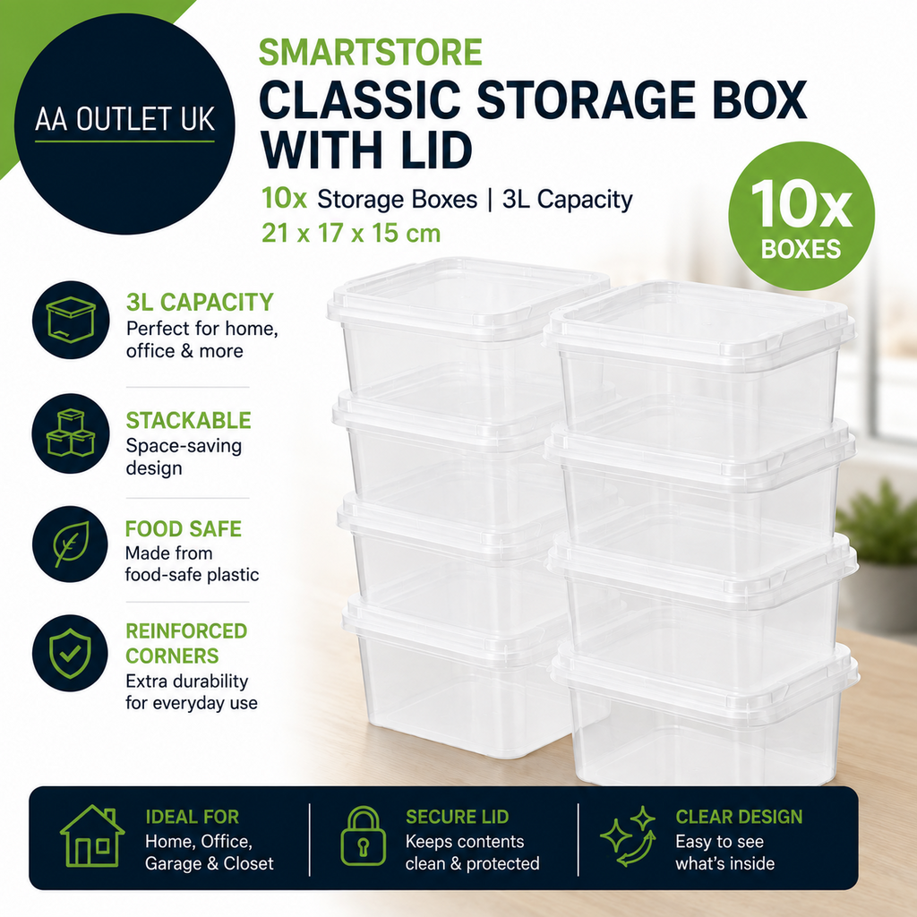 SmartStore 10 Plastic Storage Box With Lid 3L 21x17x15cm Food Safe Material