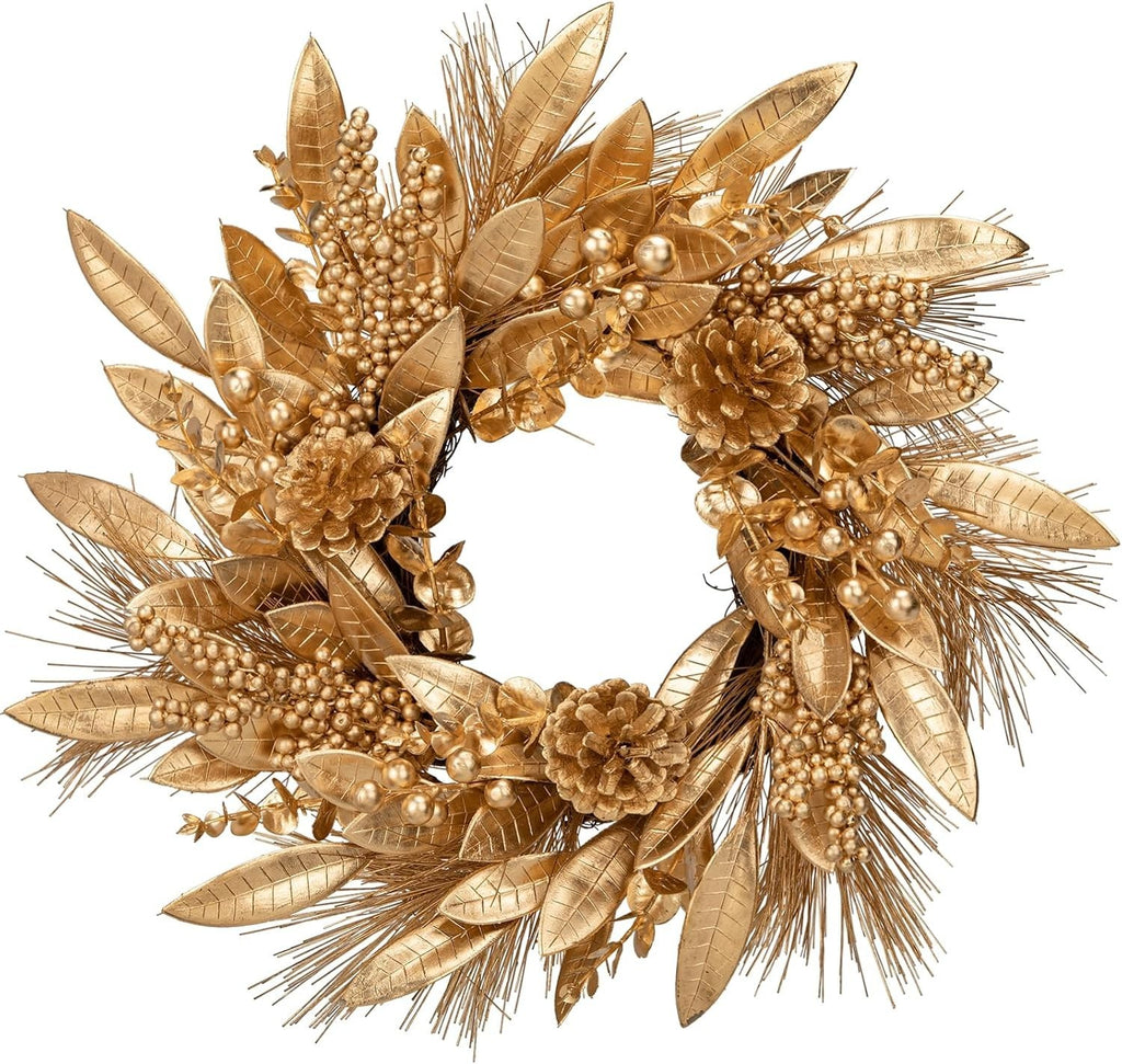 Briful 16in Christmas Wreath Gold Door Artificial Magnolia Leaf 40x40x10cm New