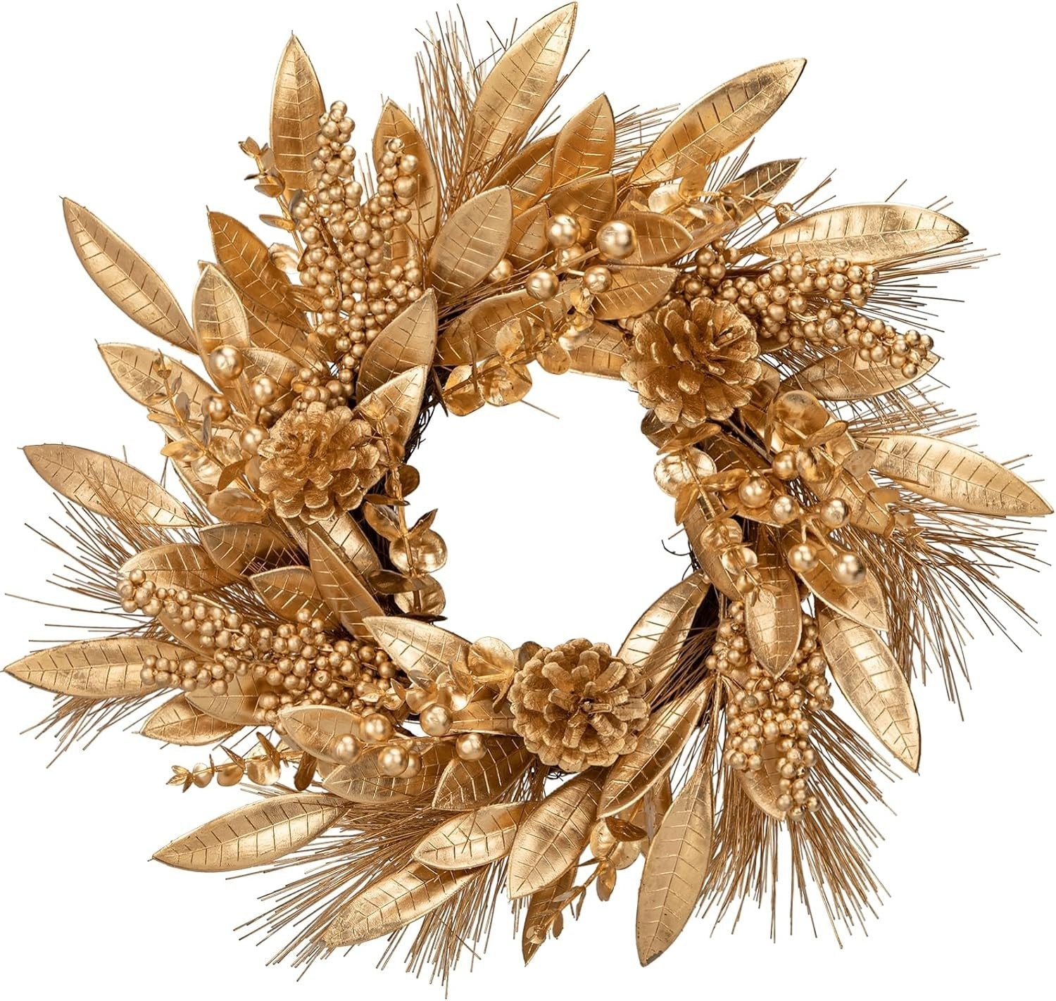 Briful 16in Christmas Wreath Gold Door Artificial Magnolia Leaf 40x40x10cm New