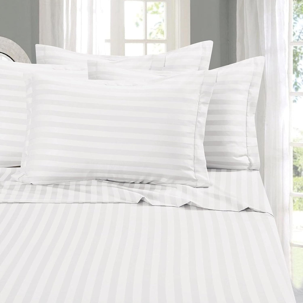 Elegant Comfort Best Softest Coziest 6 Piece Sheet Sets King White Stripe New