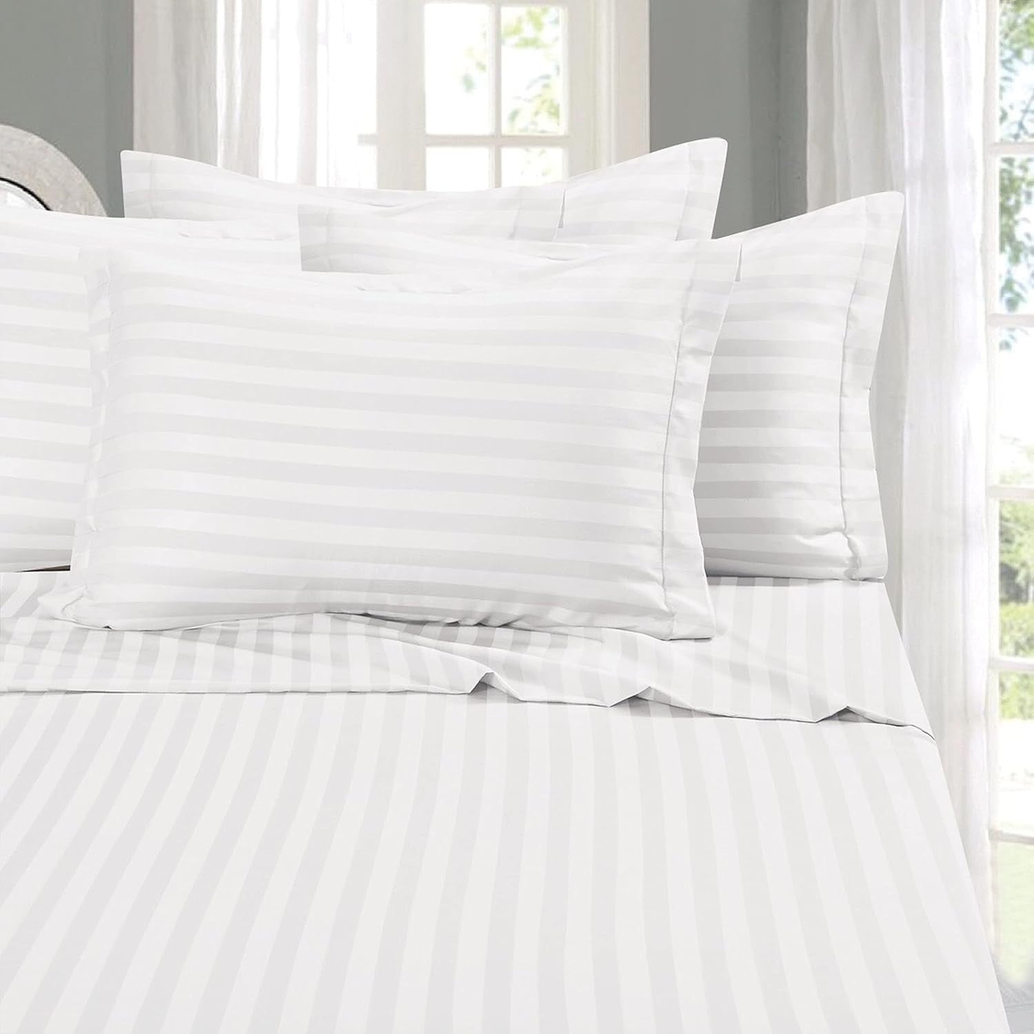 Elegant Comfort Best Softest Coziest 6 Piece Sheet Sets King White Stripe New