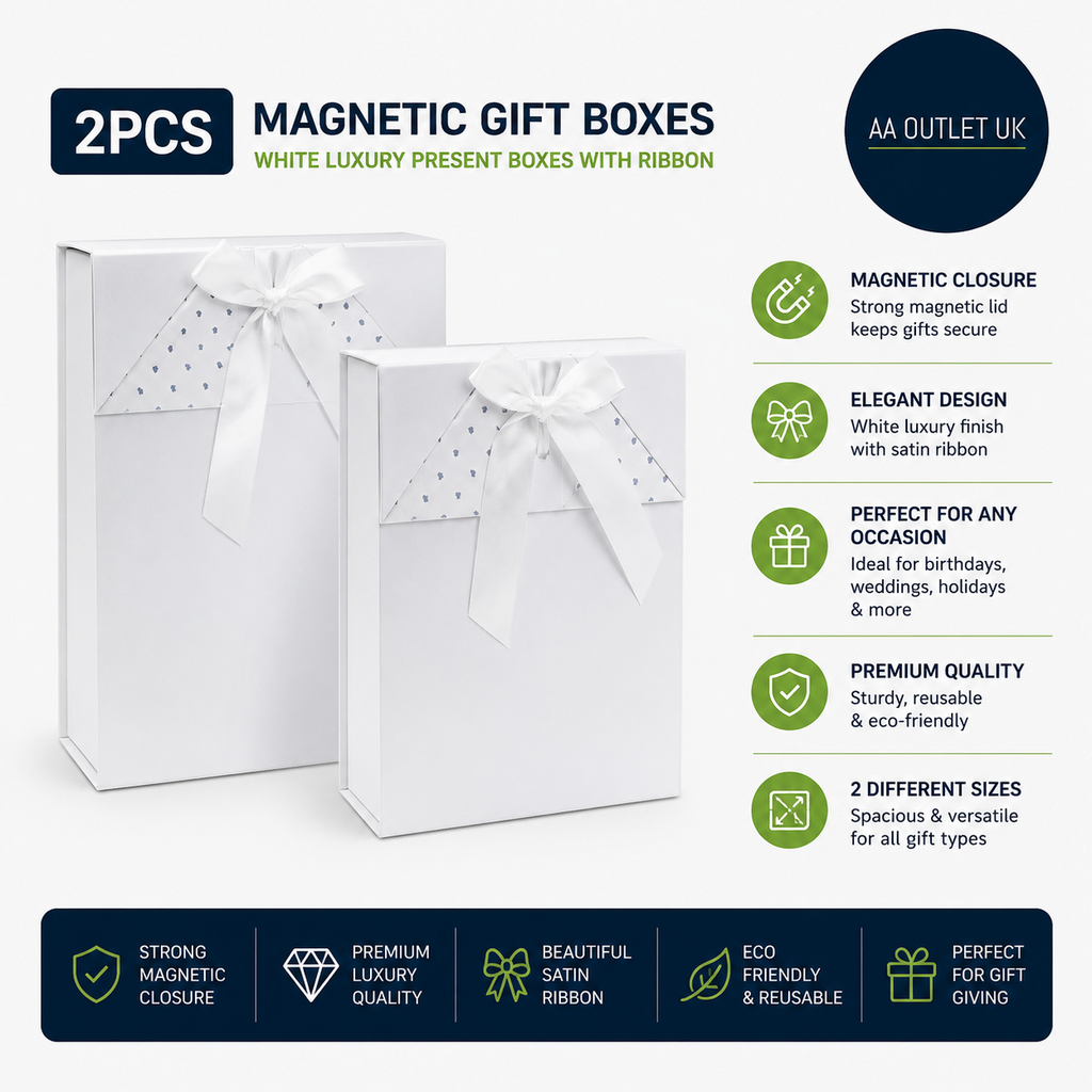ASelected 2 Pieces Magnetic Gift Boxes White Luxury Present Ribbon Design