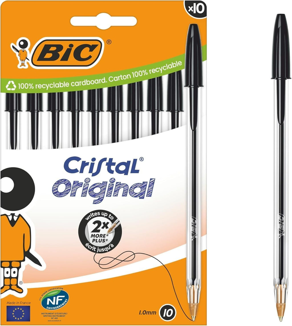 BIC Cristal Original Ballpoint Pens Medium Tip 1mm Black 10 Pieces New