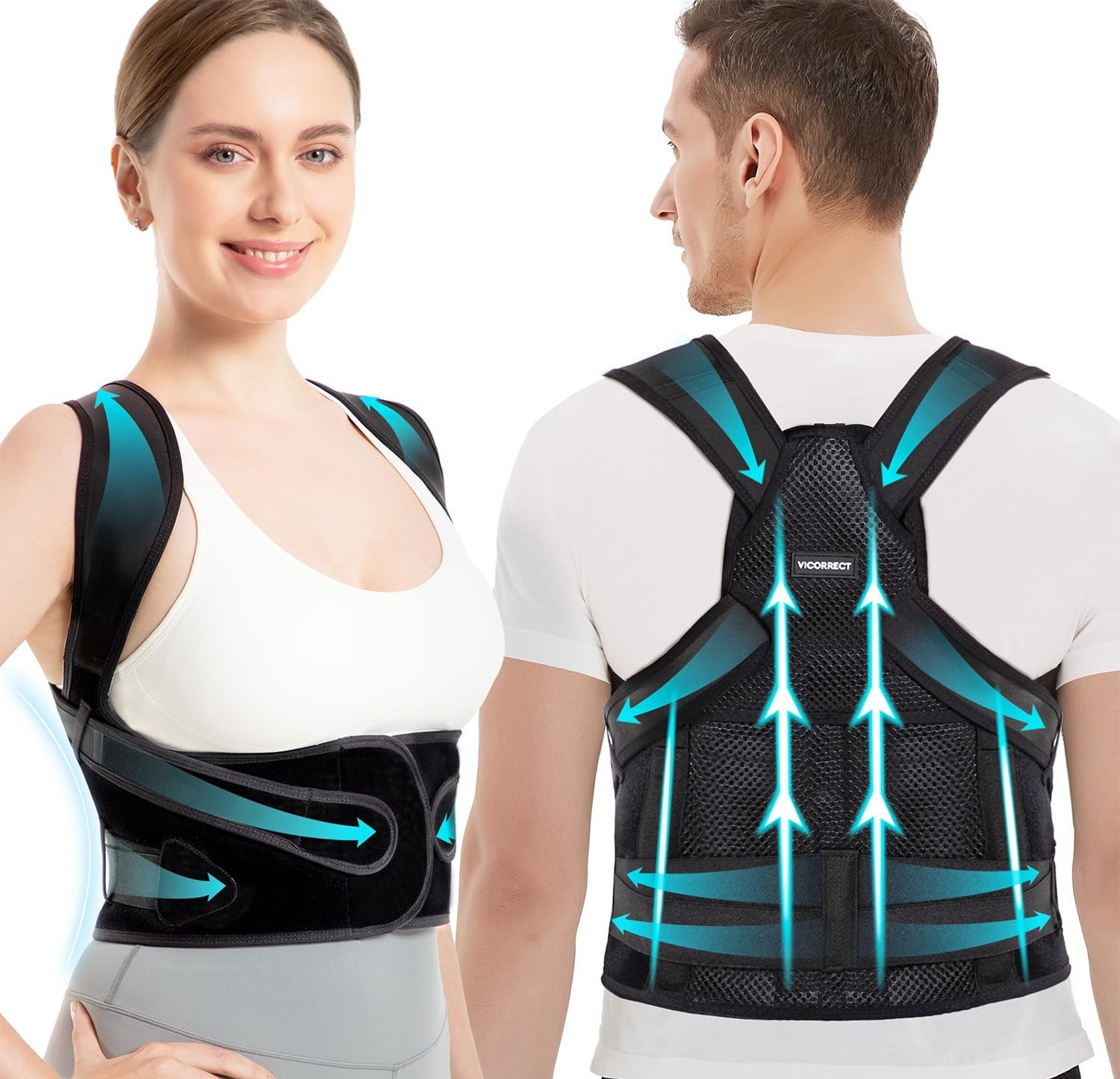 Vicorrect Posture Corrector Unisex Back Brace Support Shoulders Black Small New