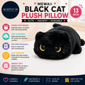 Mewaii Black Cat Plush Pillow Cute Plushies Squishy Huggable 13in Washable