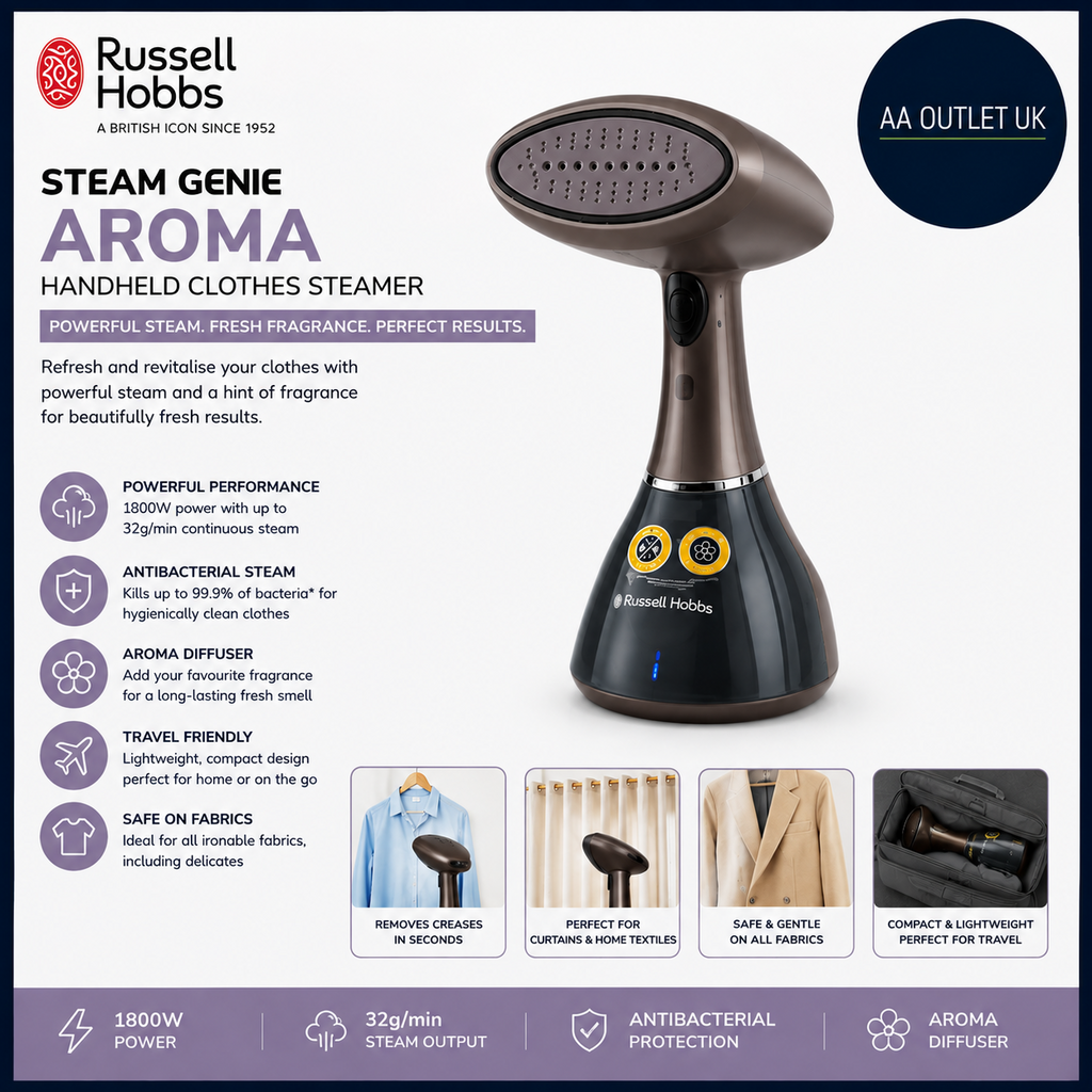 Russell Hobbs Handheld Clothes Steamer Geni Multipurpose Antibacterial 1800w