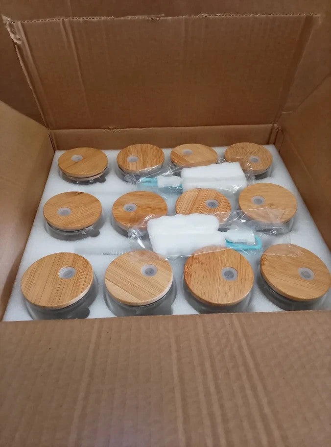 Glass Cups Lids Straws 12Pcs 16oz Iced Coffee Set Reusable Beer Can Shaped New
