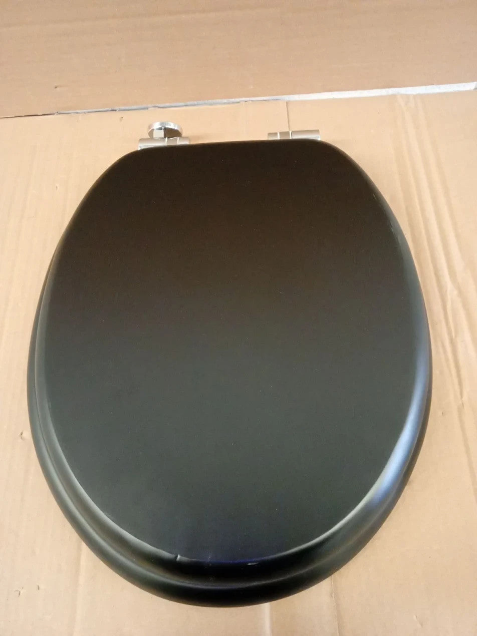 Home Slow Close Wooden Toilet Seat Black 45.5x37.7x5.6cm Alloy Hinge Slow Close