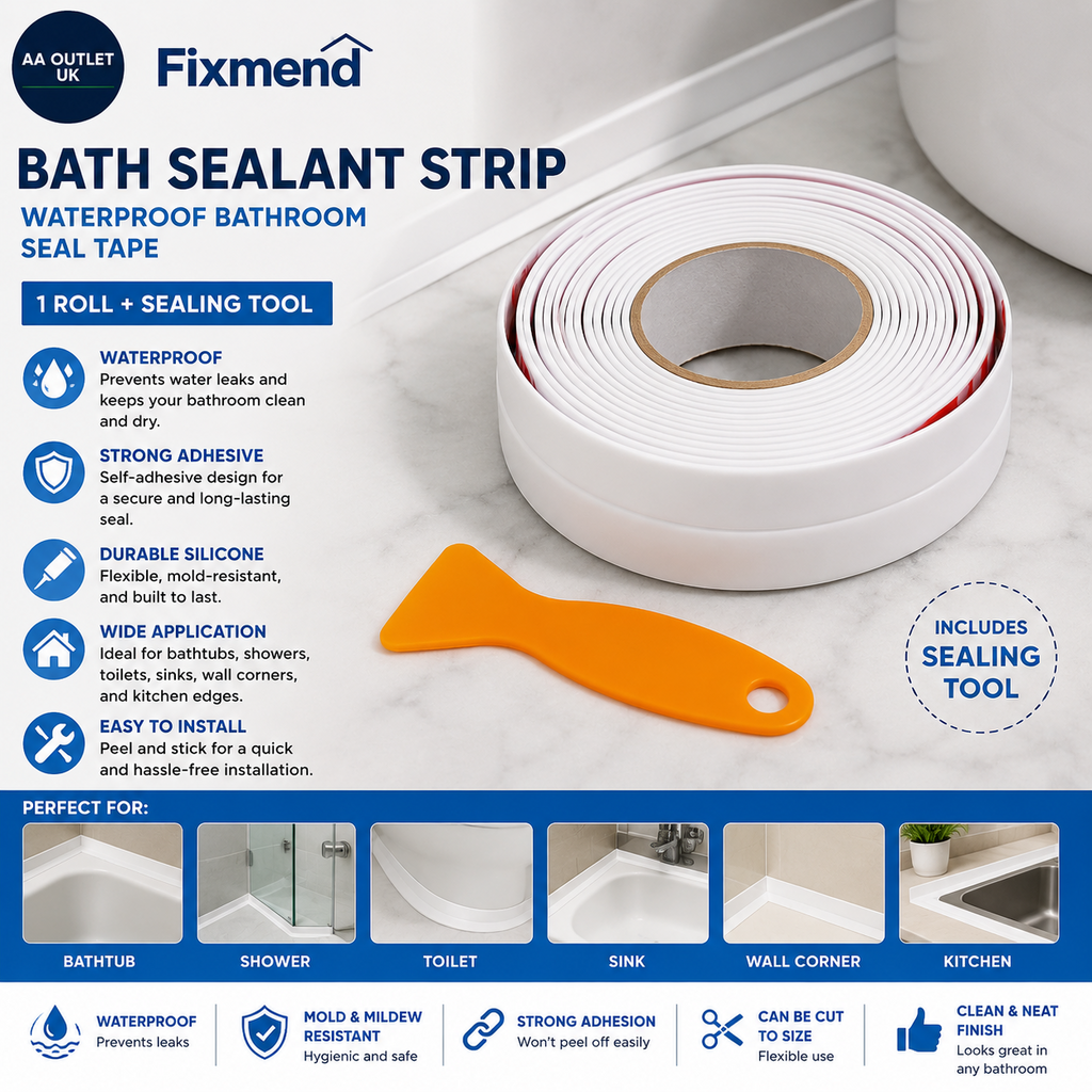 Fixmend Bath Sealant Strip 1 Roll Bath Seal Tape Waterproof Adhesive Caulk 320cm