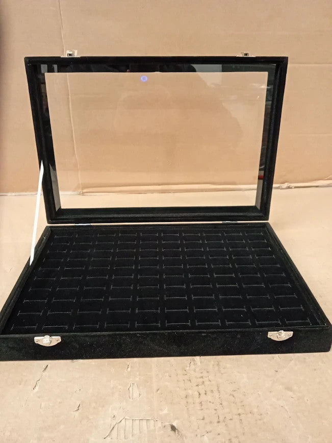 Frebeauty Ring Organiser Tray 100 Slots Ring Holder Clear Lid 9.5x13.8x2in