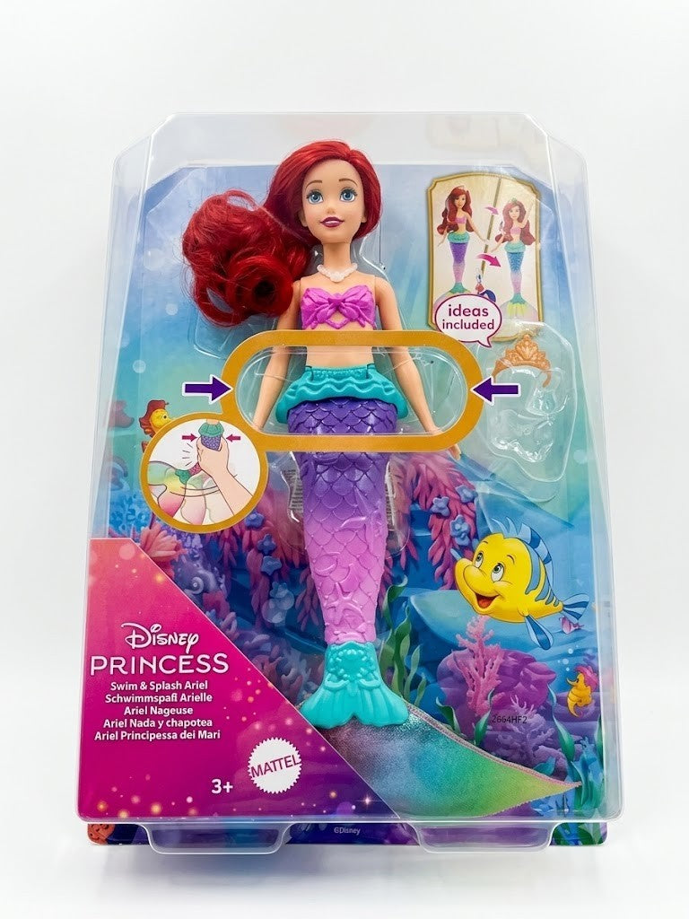 Mattel Disney Princess Ariel Swimming Mermaid Doll Color Change Hair Tail New