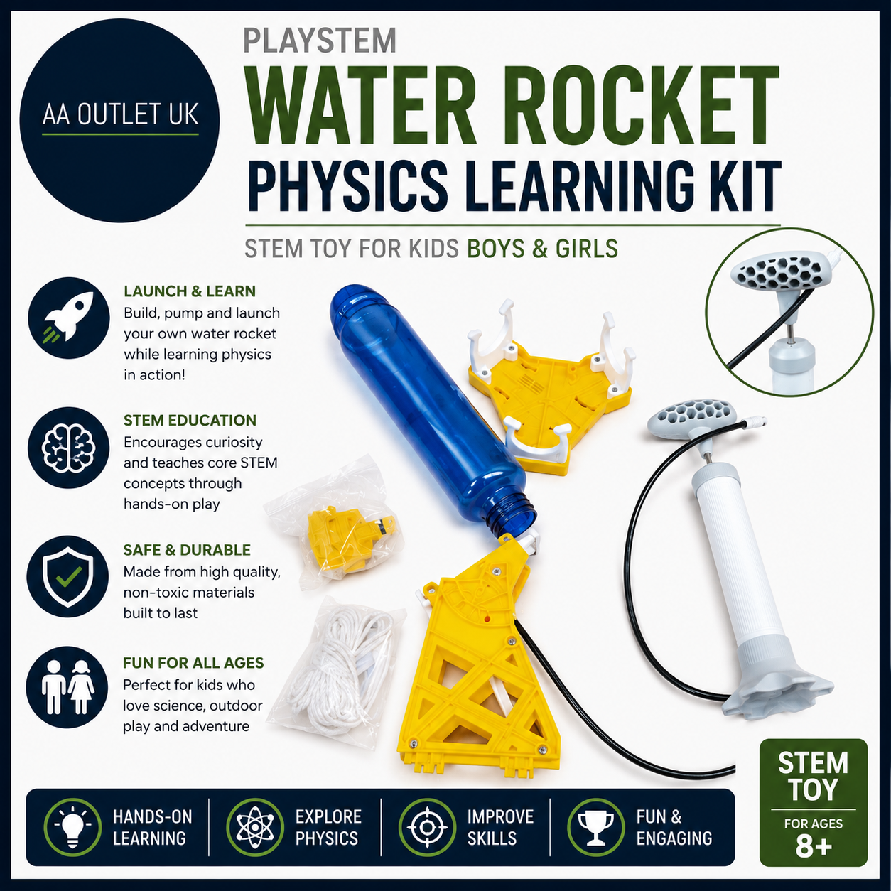 PLAYSTEM Outdoor Water Rocket Physics Learning Kit STEM Toy Kids Boys Girl