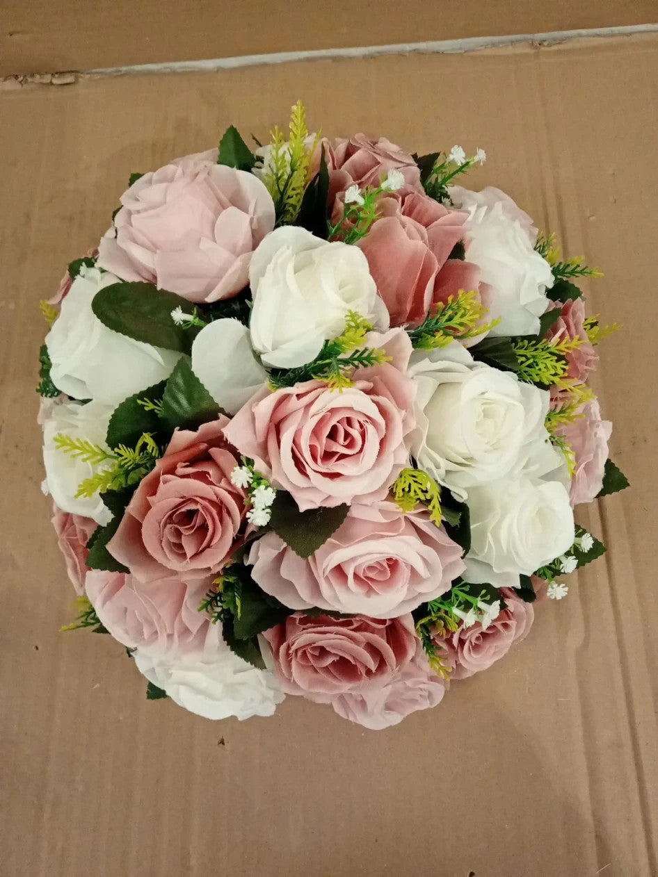 Oairse Artificial Flower Ball 30 Heads Silk Roses Fake Flowers 30cm Pink White