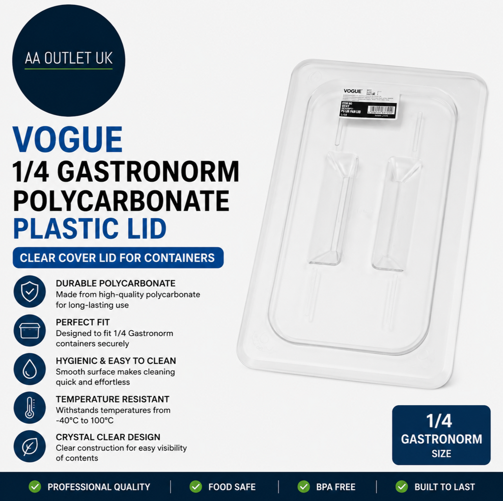 Vogue Polycarbonate Plastic 1/4 Gastronorm Lid Clear Cover Containers U247 Clear