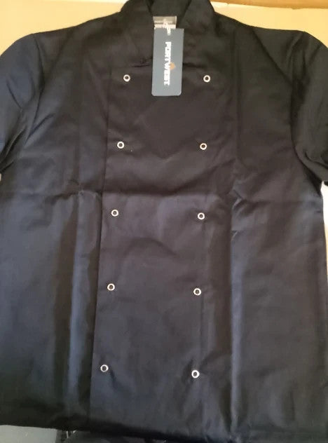 Portwest Suffolk Chefs Jacket Size Small Colour Black C833BKRS Pack 1 New