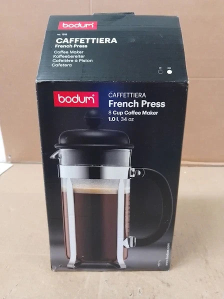 Bodum French Press Caffettiera Black 1L 8 Cup 34oz Glass 6.81x4.17x9.65in